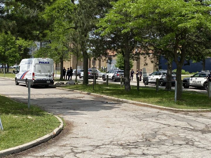 Toronto police on the scene of a Toronto school after an online bomb threat.