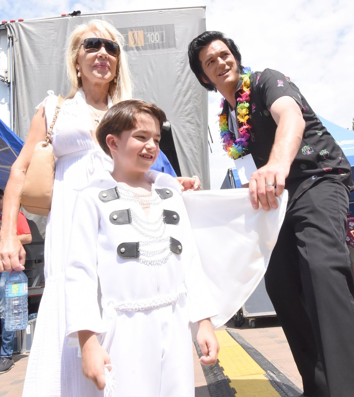 Six-year-old Noah Fitzpatrick with his dad, pro Elvis tribute artist Adam Fitzpatrick, and Linda Thompson, a former girlfriend of Elvis. Thompson and her brother Sam were special guests at the Penticton Pacific Northwest Elvis Festival. Fitzpatrick is a former Penticton resident who finished second in the finals this year.