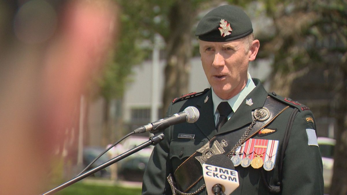Lt.-Col. Kyle Clapperton spoke at an event where a regimental flag was raised to commemorate D-Day and discussions of preparations for next year's 80th anniversary was announced.