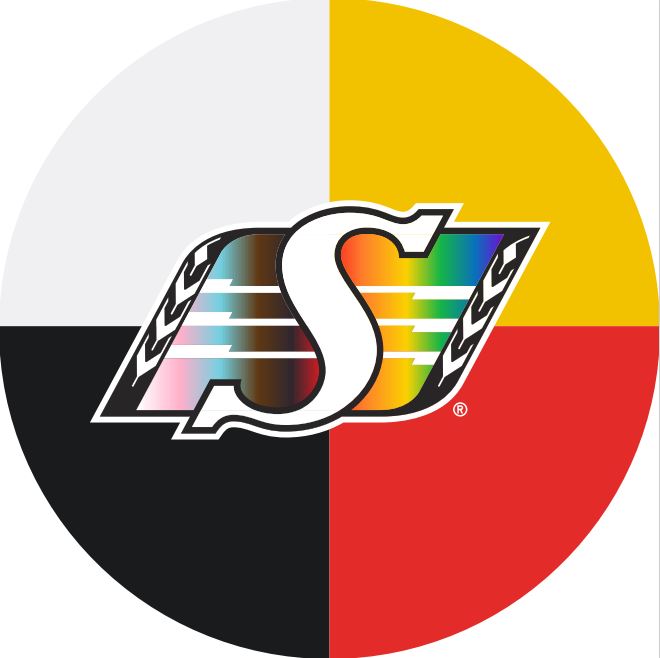 The Saskatchewan Roughriders logo combines Pride Month and Indigenous History Month in the new logo.