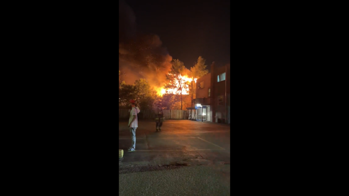A burning building in Mississauga near Hurontario and Dundas late Thursday.
