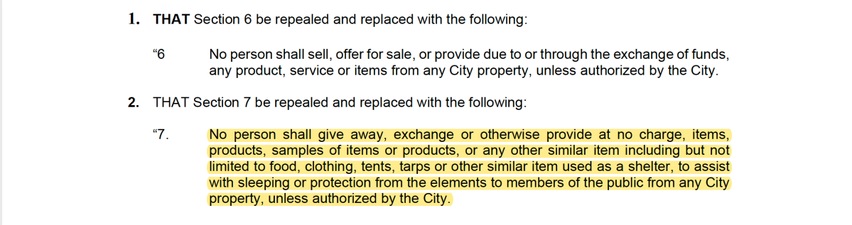 Screenshot of proposed changes to City of Barrie Bylaw 2004-142 section 7