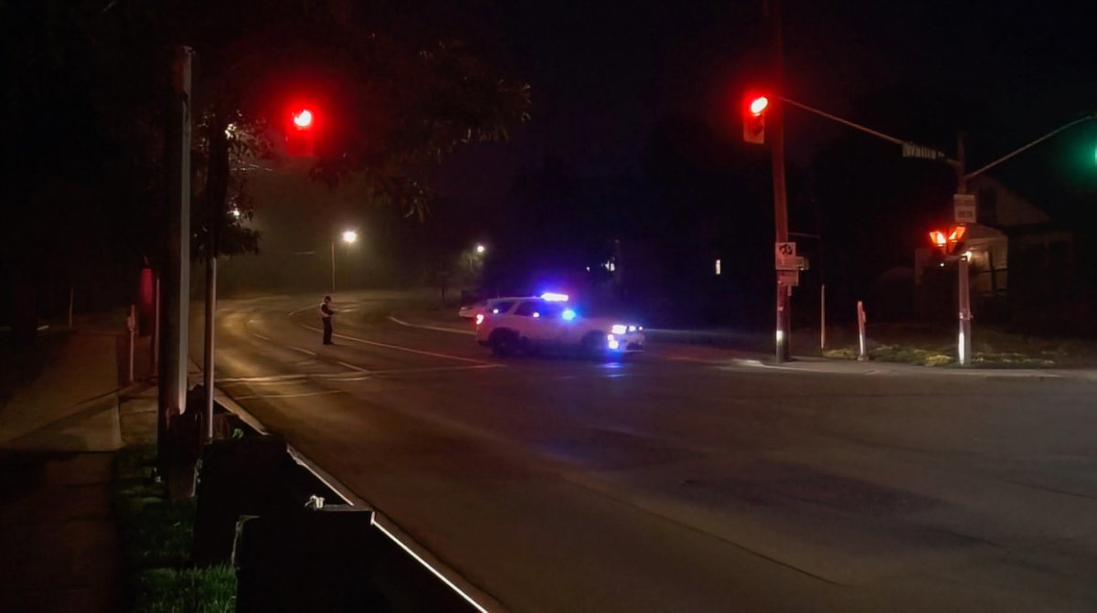 Police closed a section of Sherbrooke Street following a collision between a motorcycle and a pickup truck on Thursday.