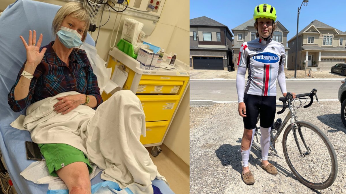 Photo of Tamara Dufour and Kai Schmidt who say they had to make trips to local hospitals after attacked by a pair of dogs while biking on two separate trails in Hamilton, Ont. and Brant County.