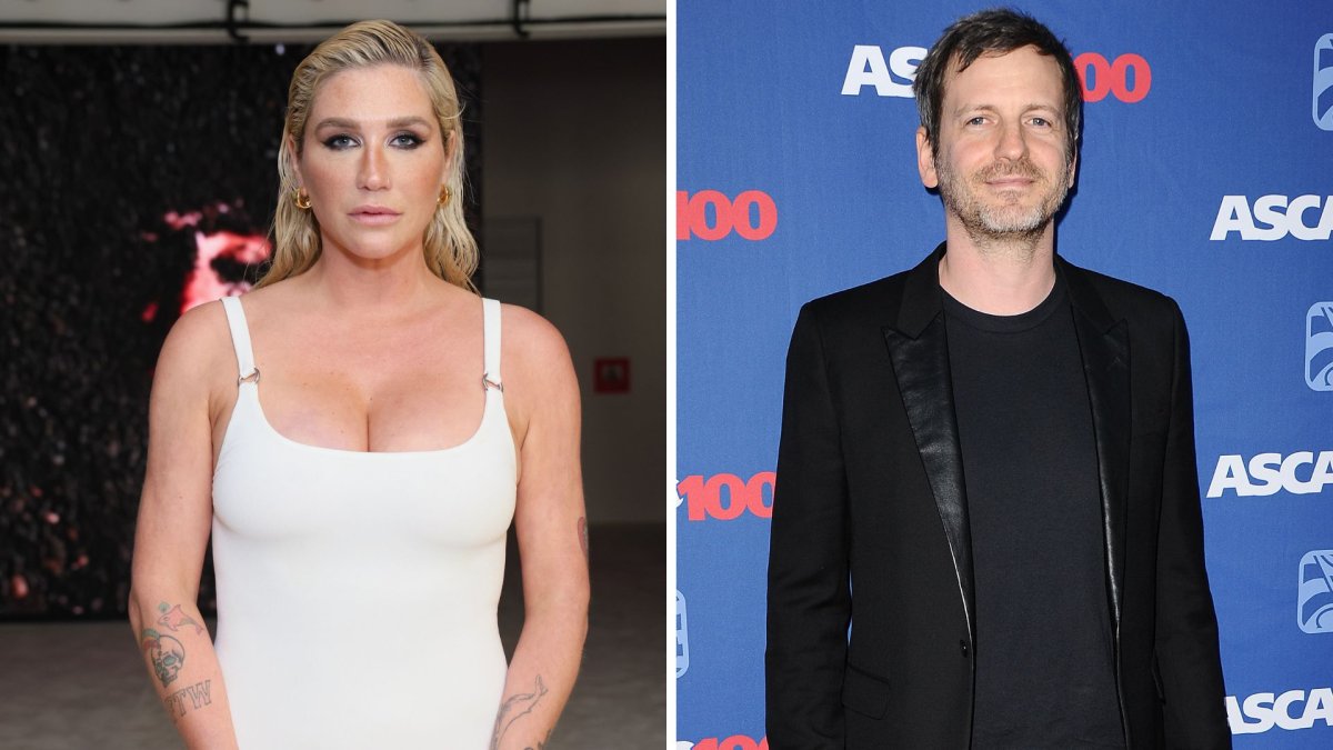 A split photo. On the left is Kesha. On the right is Dr. Luke.