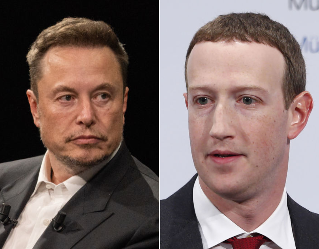 Split image of Elon Musk (L) and Mark Zuckerberg (R) who agreed on social media to fight in a 'cage match.'