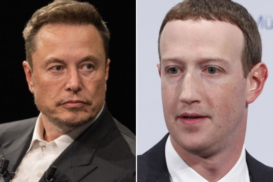 Split image of Elon Musk (L) and Mark Zuckerberg (R) who agreed on social media to fight in a 'cage match.'