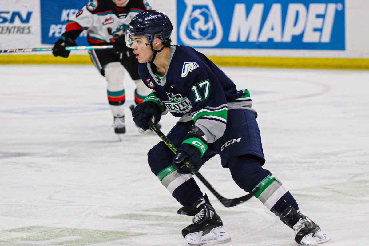 Tij Iginla, seen here in action this past season with the Seattle Thunderbirds. On Wednesday, the Kelowna Rockets announced that they had traded for the Lake Country product.