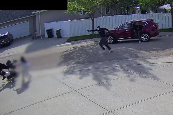 Video shows man walking with young family targeted by shooters in Edmonton