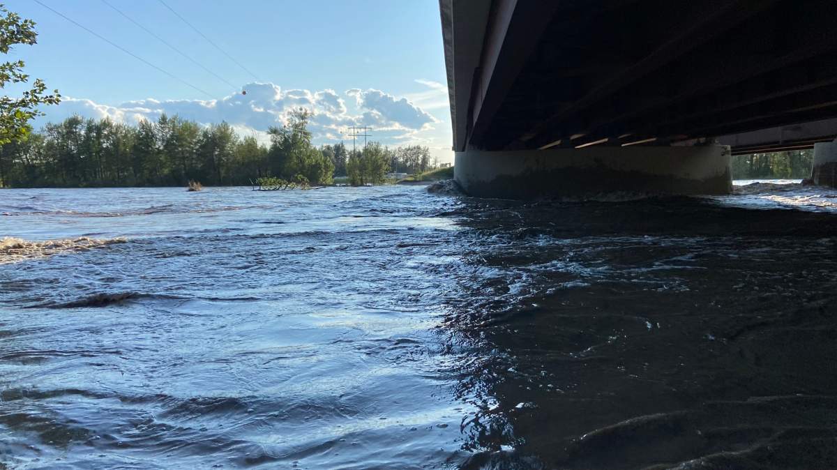 The Highway 43 bridge over the McLeod River in central Alberta is seen on June 21, 2023.