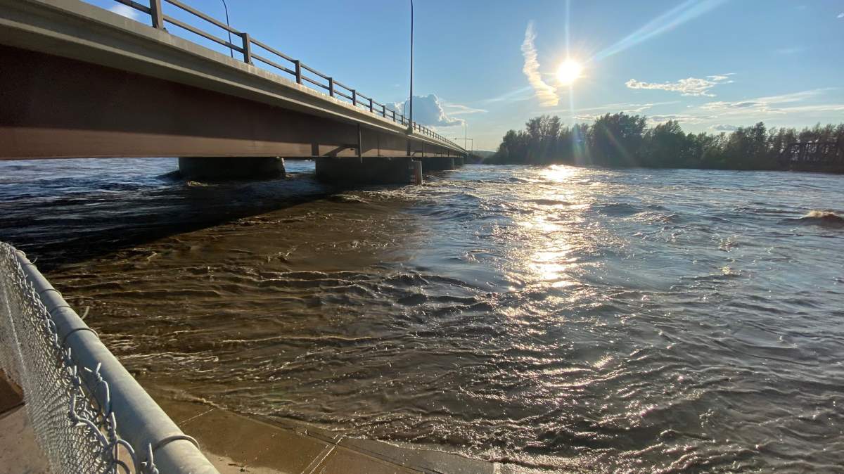 The Highway 43 bridge over the McLeod River in central Alberta is seen on June 21, 2023.
