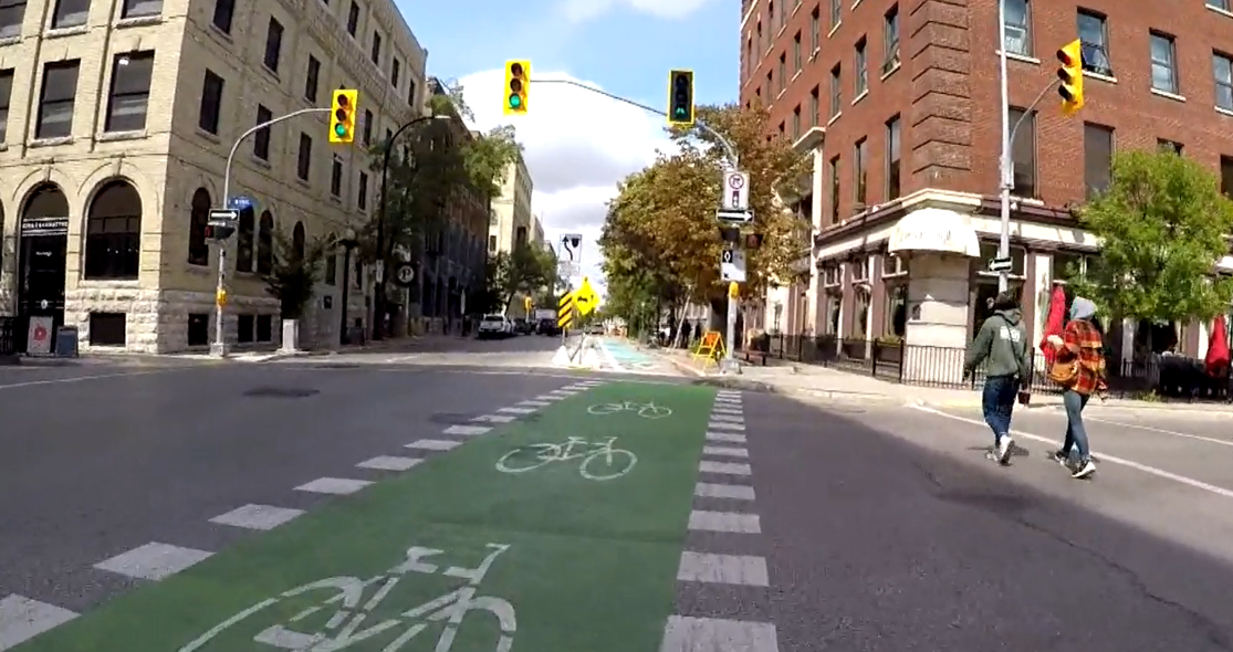 A bike lane in downtown Winnipeg.