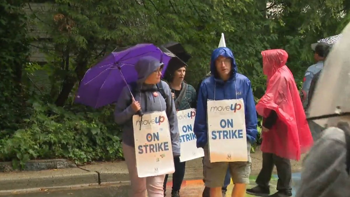 Striking Capilano university workers on the picket lines in June.