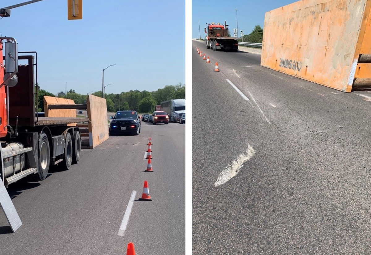 A driver and company are facing charges after a truck dropped its massive load in Guelph on Wednesday morning, according to Guelph police.