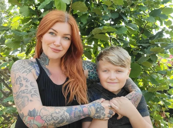 A photo of Eileen Davidson (left) and her son (right).