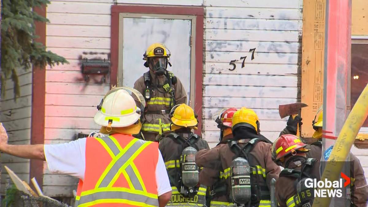 Winnipeg fire crews on scene of a house fire in June. Four animals died in a house fire in Winnipeg's Waverley Heights neighbourhood Friday evening.