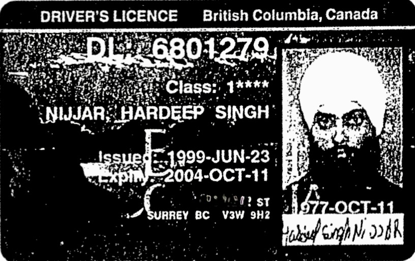B.C. driver’s license of Hardeep Singh Nijjar, from his immigration file.