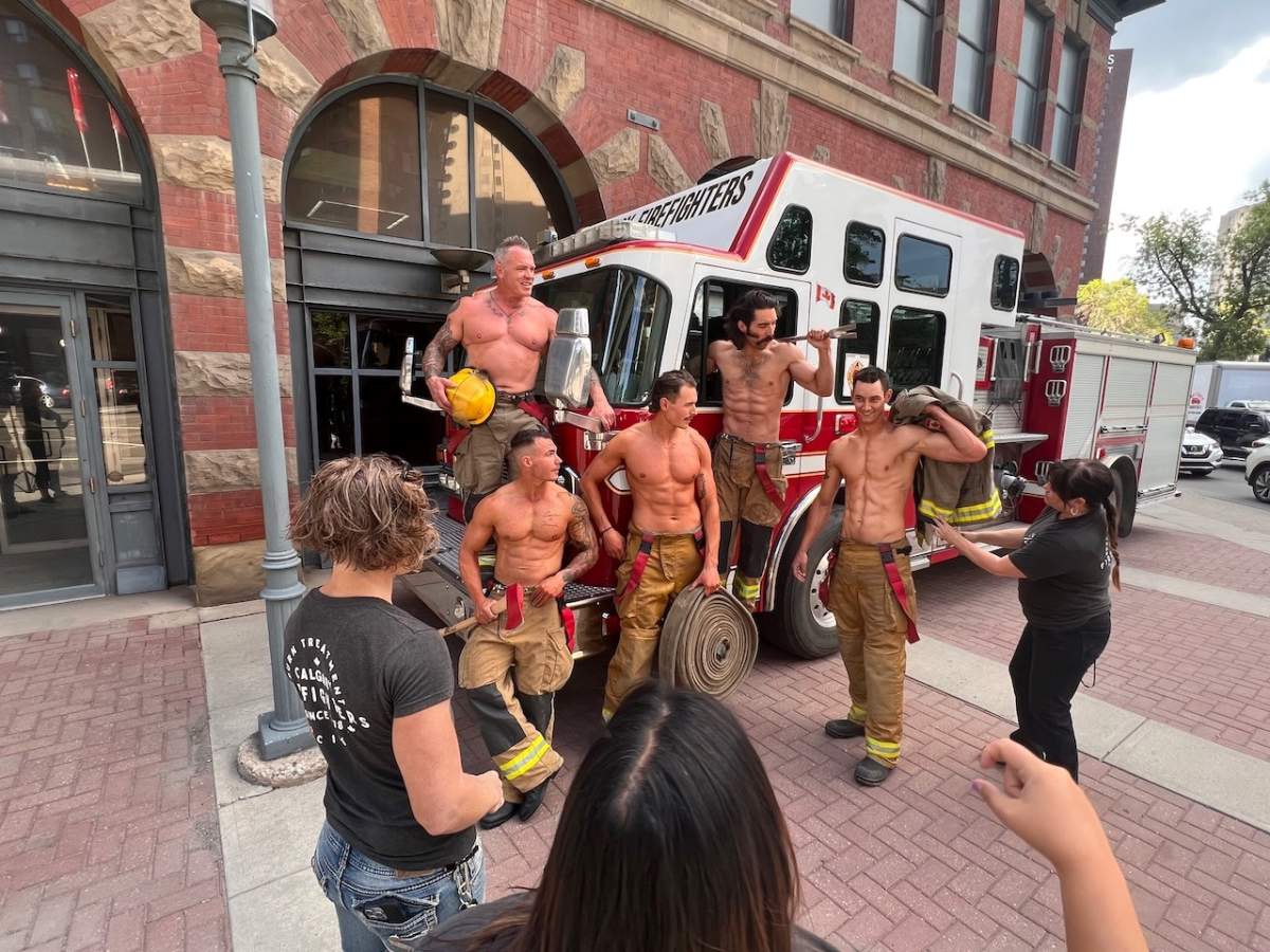A photo shoot outside the fire hall.