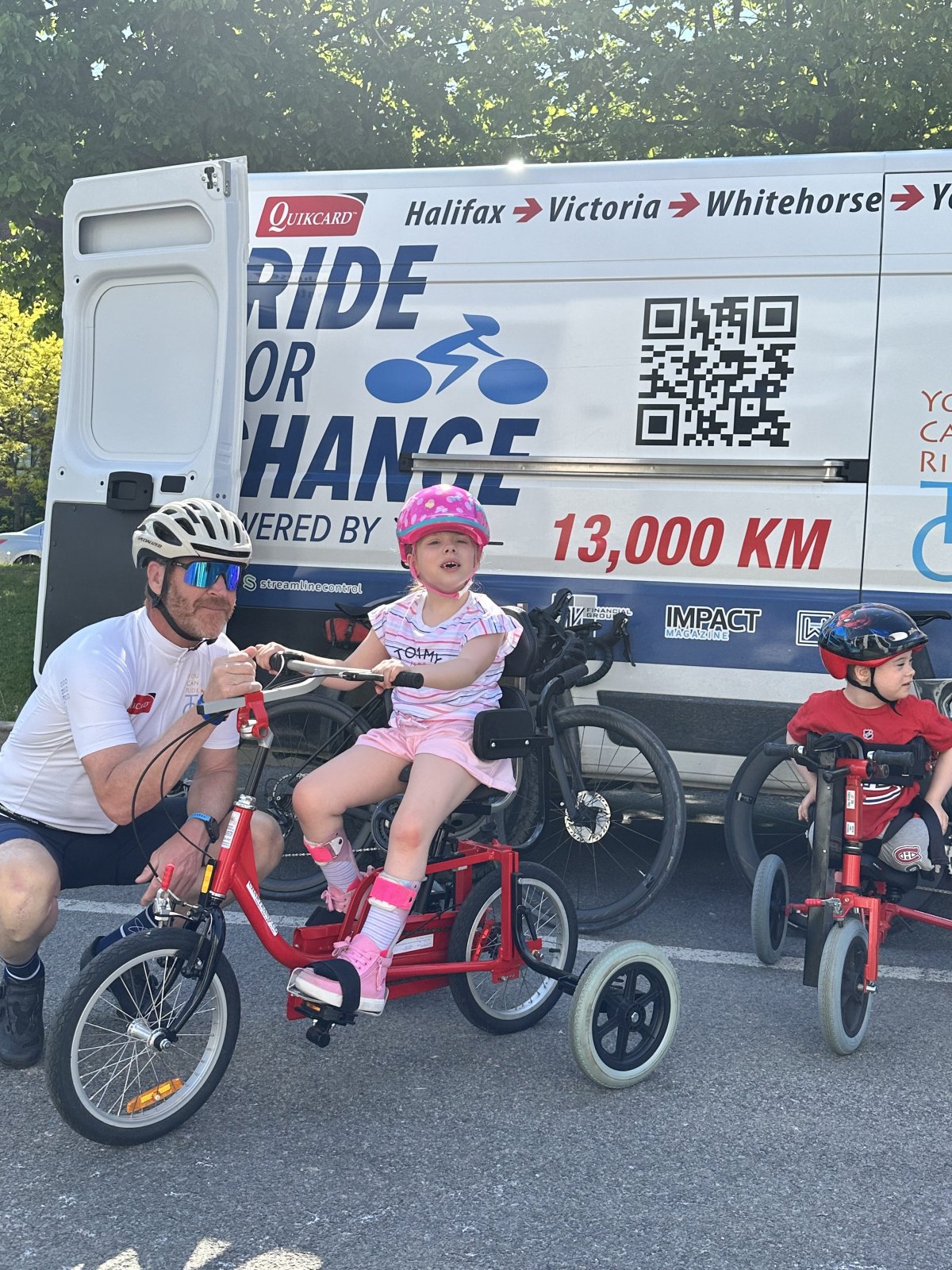 Matthew Devine, 56, from Edmonton, Alberta, is biking across Canada over 13,000 kilometres to raise money for You Can Ride 2, a charity that provides bikes for children with special needs. 
