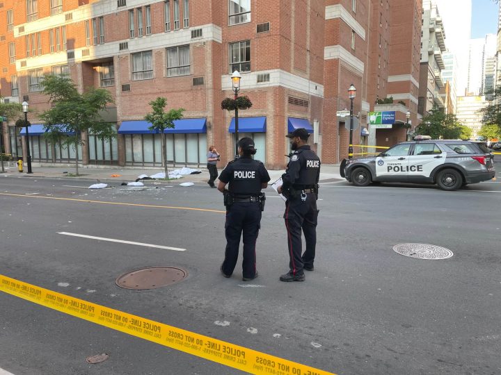 The scene of a fatal fall incident in downtown Toronto on June 15, 2023.