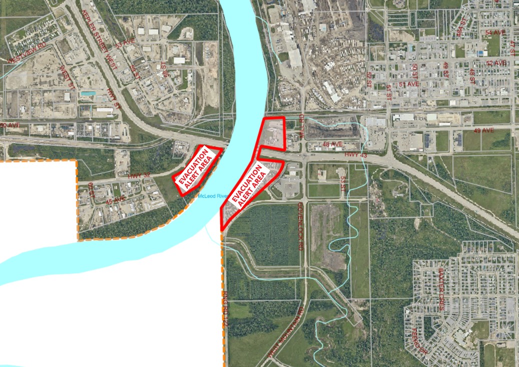 As of 4 p.m. on Thursday, this part of Whitecourt was told to prepare to evacuate with one hour of warning.