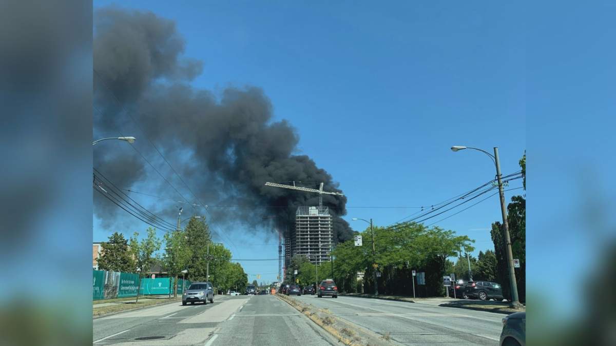 A large plume of black smoke was seen rising over Vancouver Saturday afternoon.