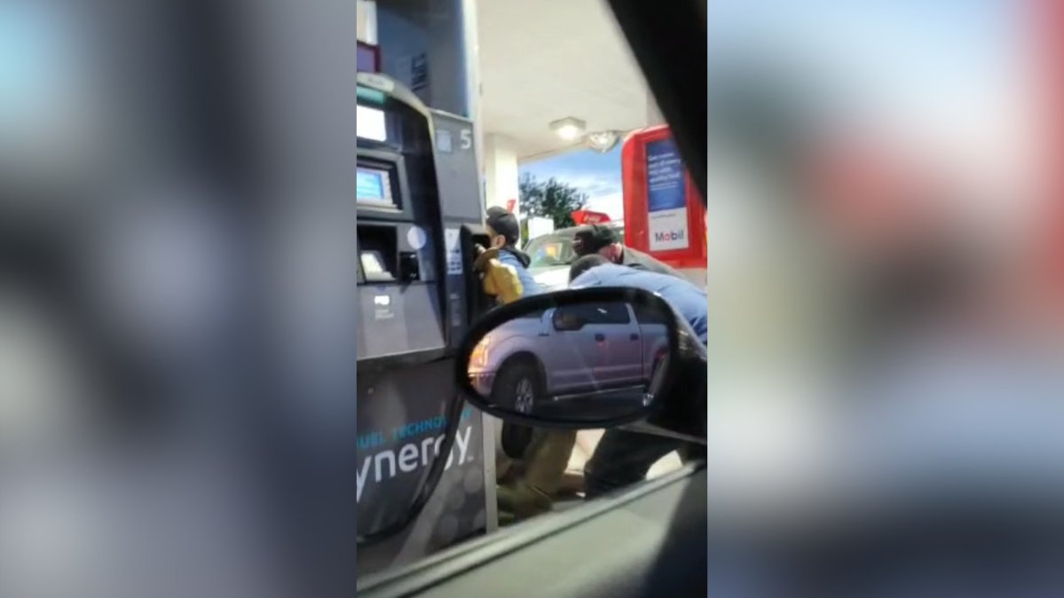 Still images from a mobile phone video capturing a police assault in Hamilton at a Mountain gas station on May 26, 2022.