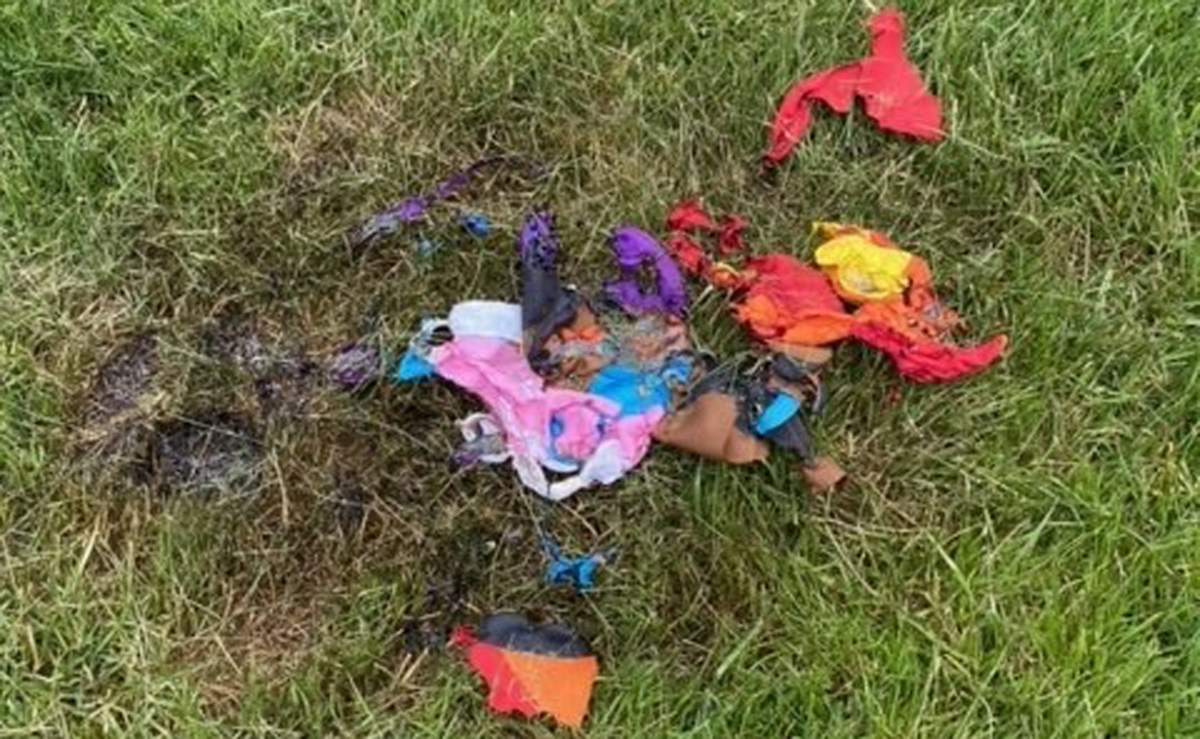 OPP say two people then set the flag on fire, leaving behind burnt remnants.