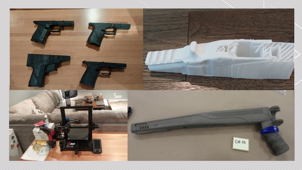 Some of the 3D-printed firearms and equipment seized by Calgary police during Project Reproduction.