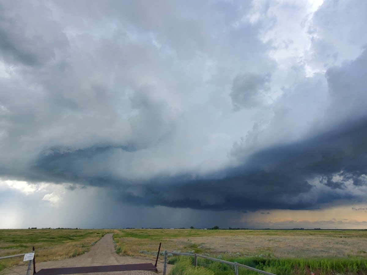 A tornado was possibly produced in a severe thunderstorm Wednesday afternoon in southern Alberta.