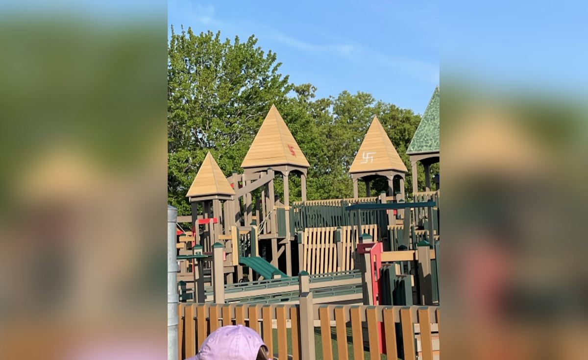 A park vandalized with swastikas