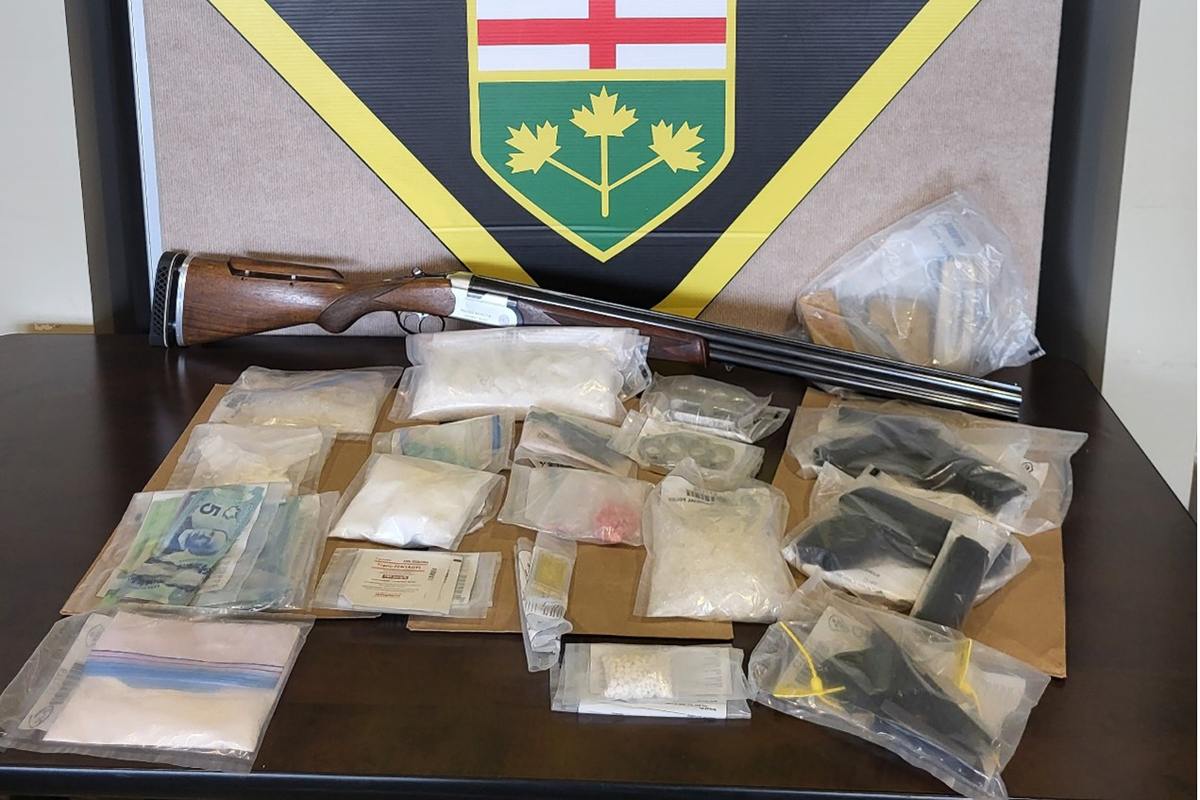 Provincial Police from Huron County say officers recently conducted a search of a Kitchener home where they seized drugs and stolen firearms as well as gold and silver bars.