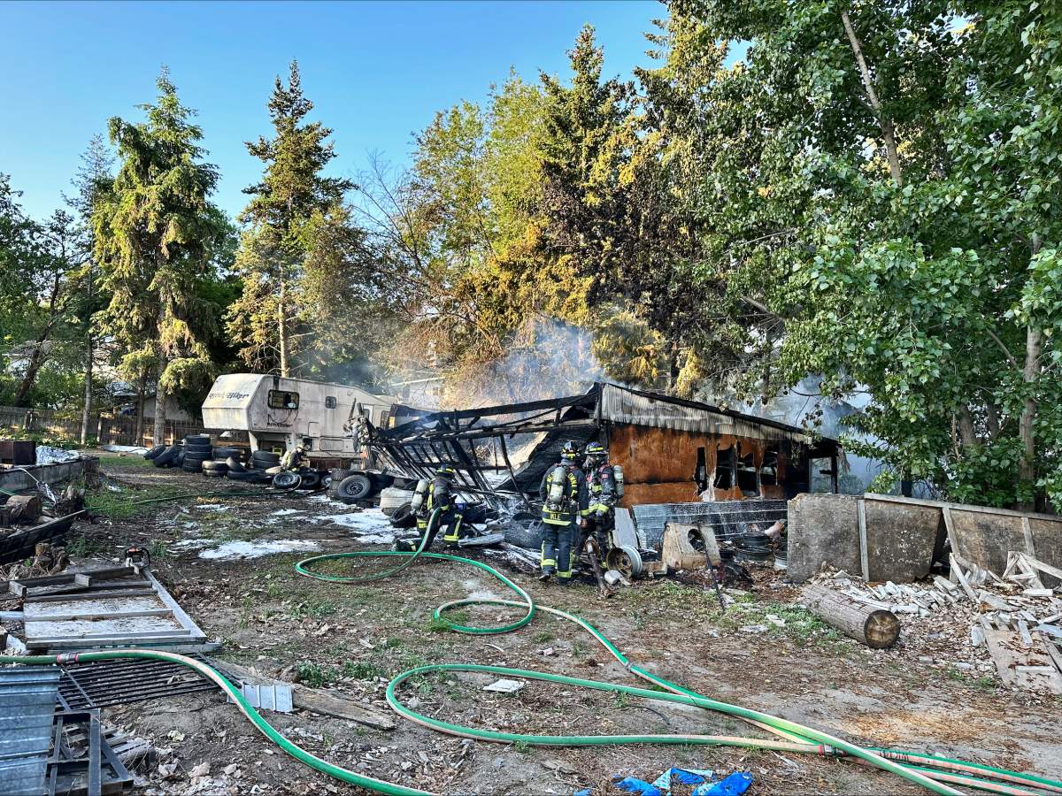 A shed, RV and hedge were damaged in a Lakeview Heights area fire Friday morning.