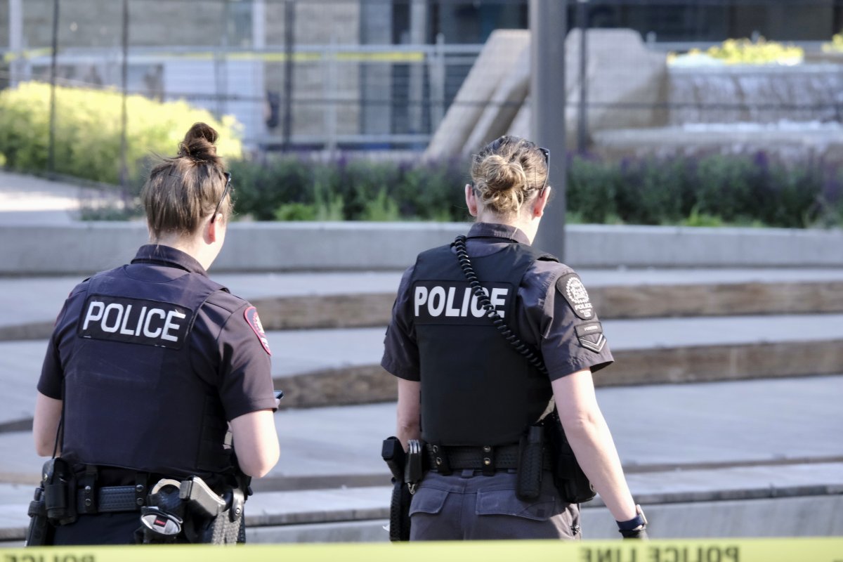 Photo of the scene where a women was found seriously injured at the 3-street train station in Calgary on June 13, 2023.