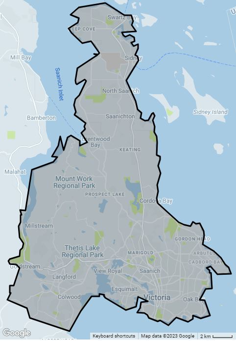 Uber’s Victoria-region service area as of June 6, 2023.