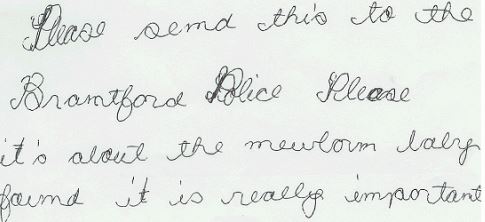 An excerpt of a letter sent to Brantford police in 2005 received during the initial phases of an investigation seeking the identity of a deceased bay found near walking trails around Dufferin Avenue and Parkside Drive.