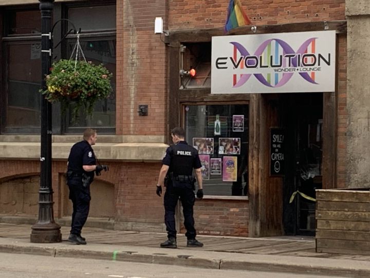 Police outside Evolution Wonderlounge in Edmonton on July 27, 2023.