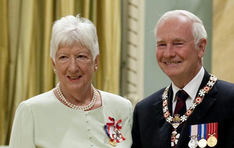 Journalist and politican Pat Carney of Saturna Island, British Colunbia, stands with Governor General David Johnston after she was invested into the Order of Canada as member during a ceremony at Rideau Hall in Ottawa, Friday, September 16, 2011. THE CANADIAN PRESS/Fred Chartrand.