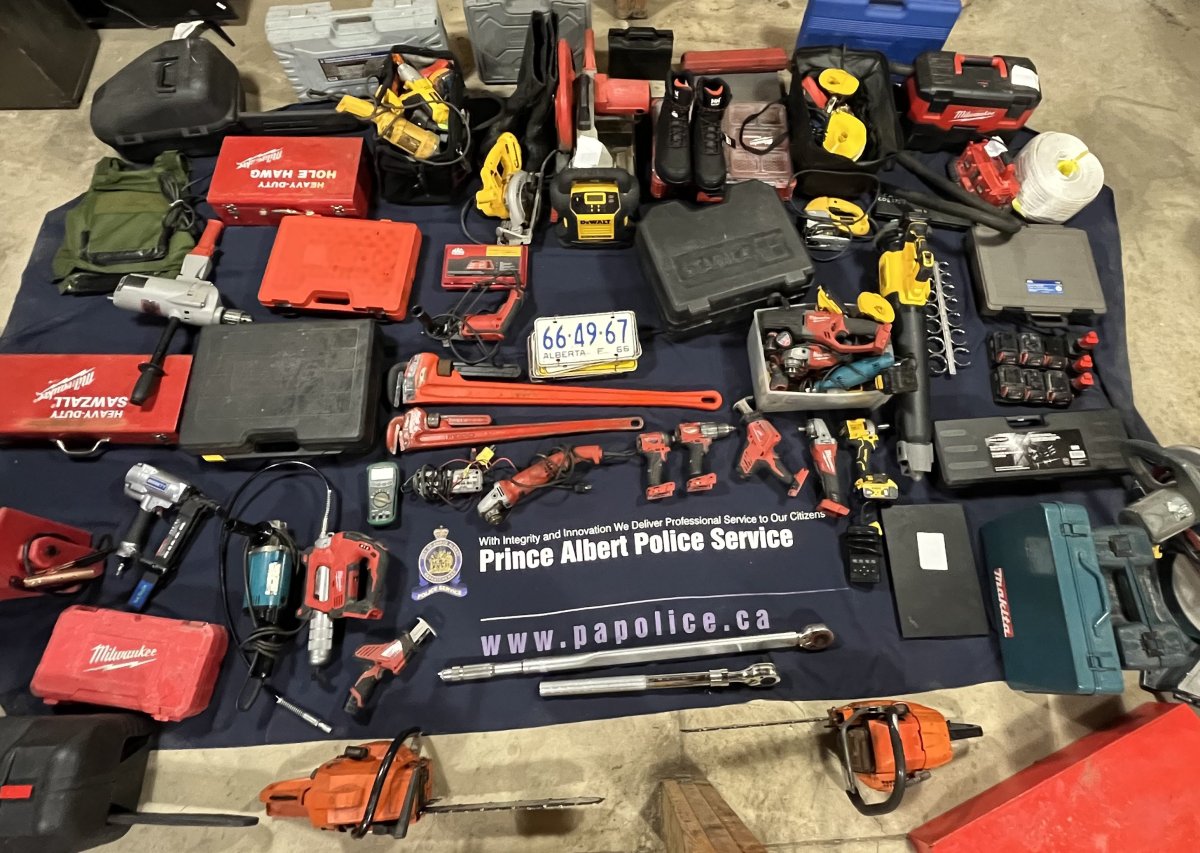 Tools and firearms were seized after a traffic stop in Prince Albert Tuesday.