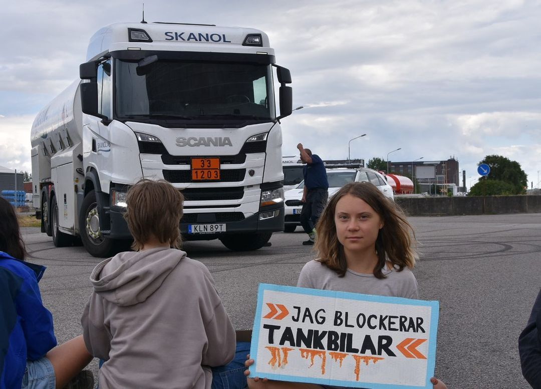 Photo of climate activist Greta Thunberg during a June 19 demonstration that reportedly led to her being charged by Swedish authorities for disobeying police orders.