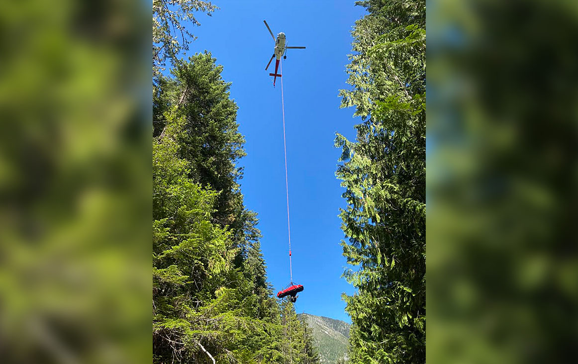 A helicopter was needed to rescue an Alberta woman who was injured while riding an ATV in the Arrow Lakes area during the Canada Day long weekend.
