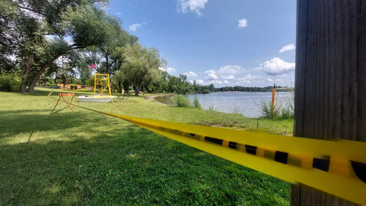 Tape is up at Beavermead Park beach.