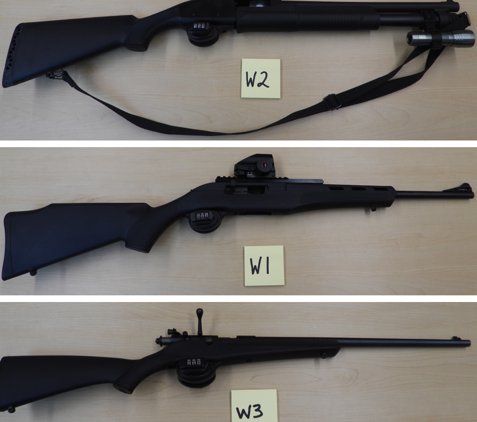 Belleville police say they seized these three rifles, along with two handguns and hundreds of rounds of ammunition in a Project Renewal investigation.