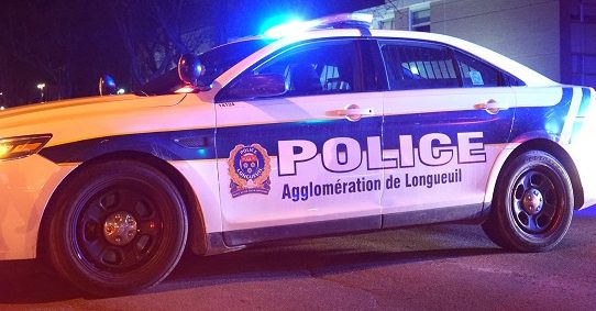 Longueuil police car at a crime scene in Longueuil, Quebec, .