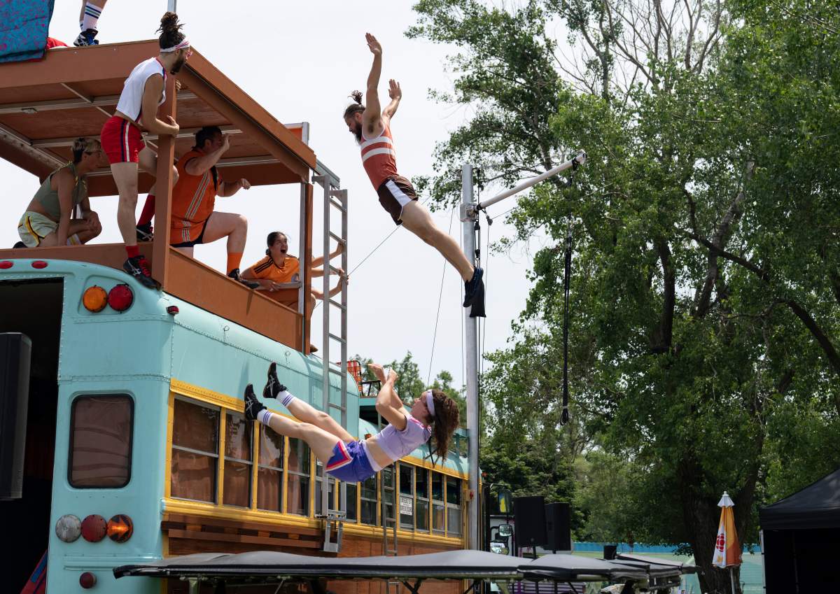 Flip Fabrique performs their circus act at the International market of contemporary circus (MICC) festival in Montreal, Tuesday, July 11, 2023.  