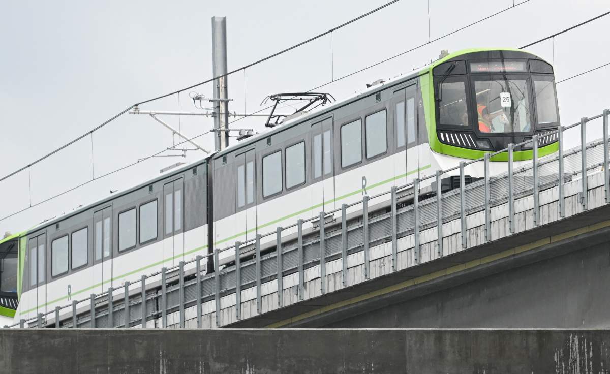 A Reseau express metropolitain (REM) train is shown in Montreal, Wednesday, June 28, 2023. 