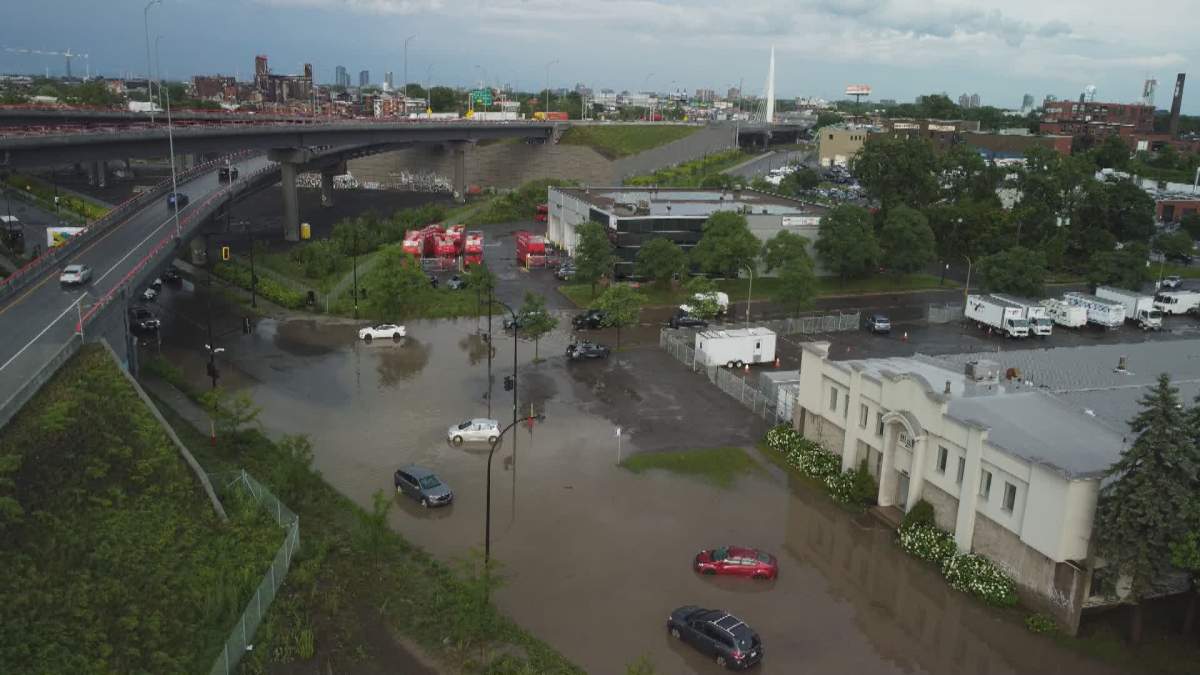 A view of flash flooding in Montreal on July 13, 2023.