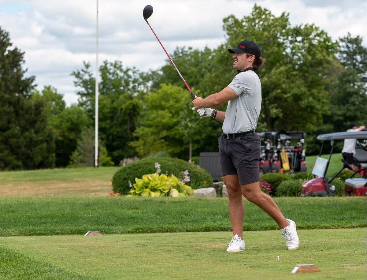 Former Storm captain Garrett McFadden tees off Friday at his McFadden's Movement charity event.