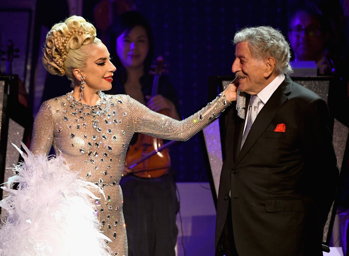 Lady Gaga and Tony Bennett on stage.