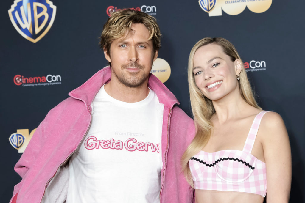 Ryan Gosling and Margot Robbie attend the red carpet promoting the upcoming film "Barbie" at the Warner Bros. Pictures Studio presentation during CinemaCon, the official convention of the National Association of Theatre Owners, at The Colosseum at Caesars Palace on April 25, 2023 in Las Vegas, Nevada.